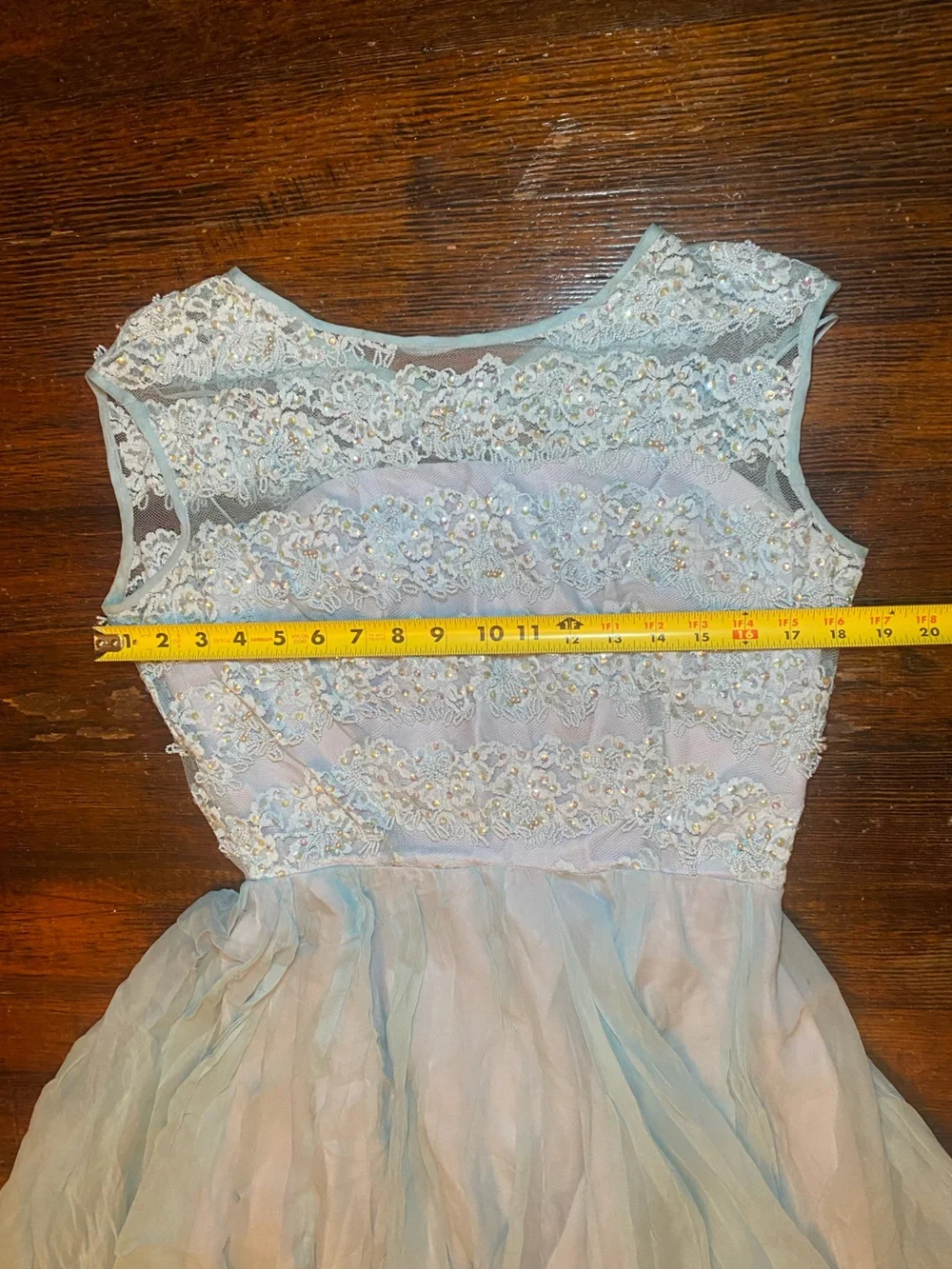 TRUE VINTAGE Miss ElliLight Blue Beaded Lace & Chiffon Fit-and-Flare Dress